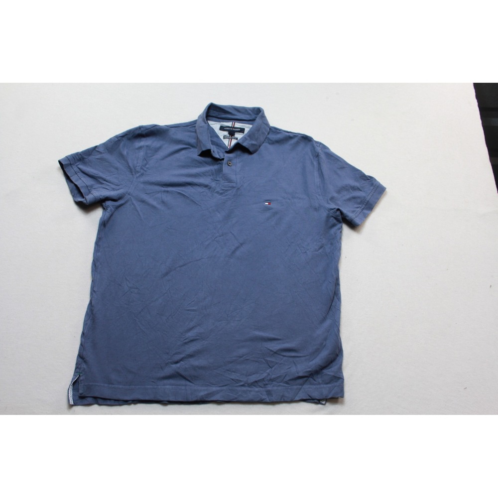 Tommy Hilfiger Polo Shirt Men Medium Blue Excellent Regular Fit Stretch Pique